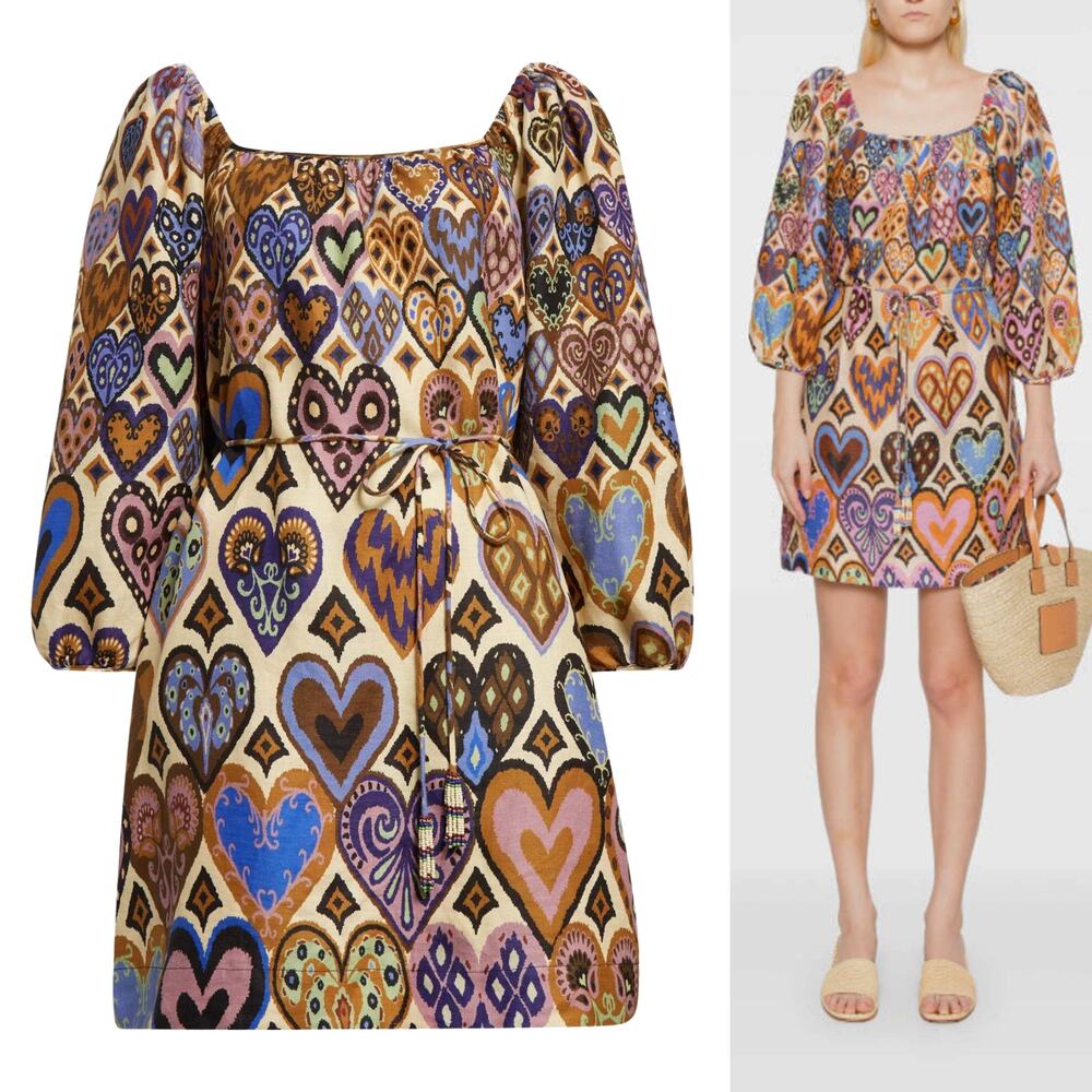 NWT Farm Rio Hearts Ikat Cream Long Sleeve Dress sz Small Balloon Bubble Sleeve